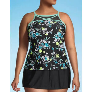 ZeroXposur Floral Windowpane Adjustable Strap Tankini Swimsuit Top NWT Size 0X